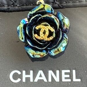 Chanel Iridescent Black and Gold Camellia Brooch
